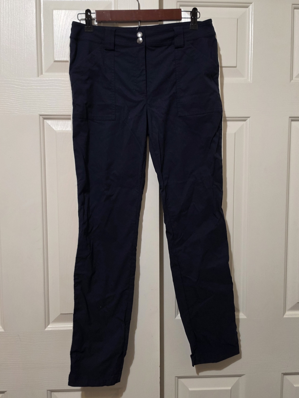 ANATOMIE LUISA Sz M Navy Orange/White Stripe Skinny Stretch Travel Pants